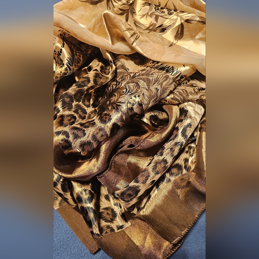 Into Africa Leopard Print Scarf African Safari Big Cat Posh Cat Lady 39”x41” H-1